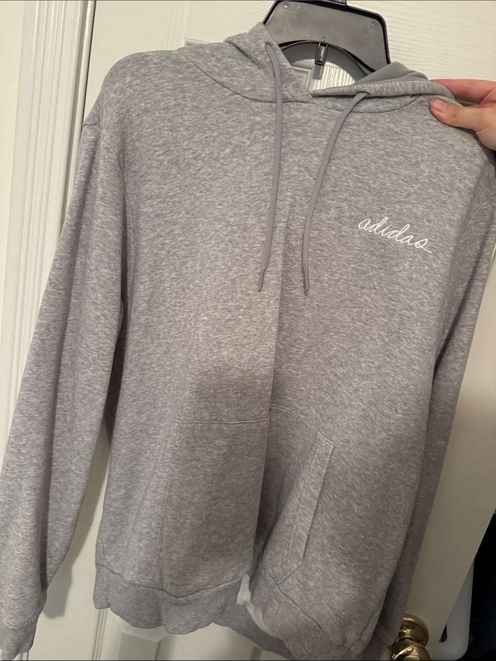 adidas Light Gray Crewneck Hoodie with Script Logo